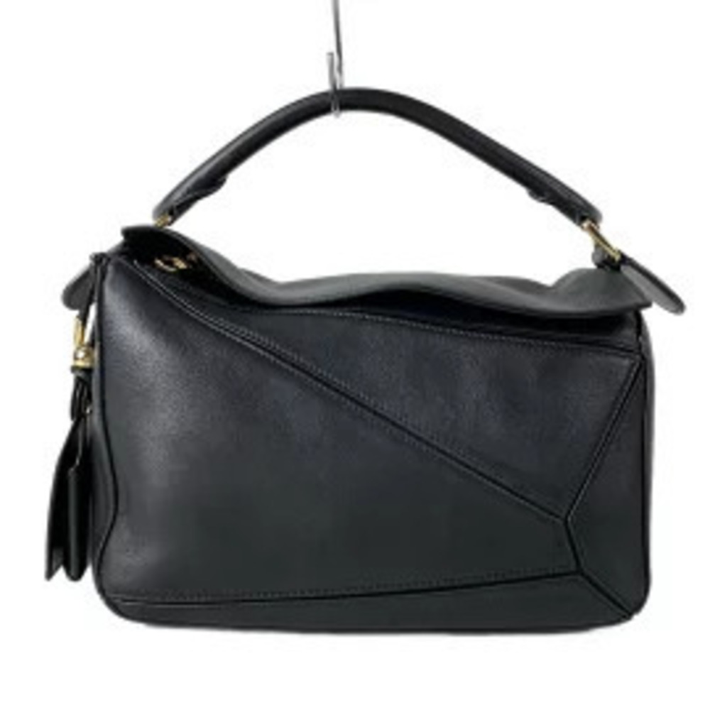Loewe Featherlight Puzzle Top Handle Bag Feather Leather Gold Black